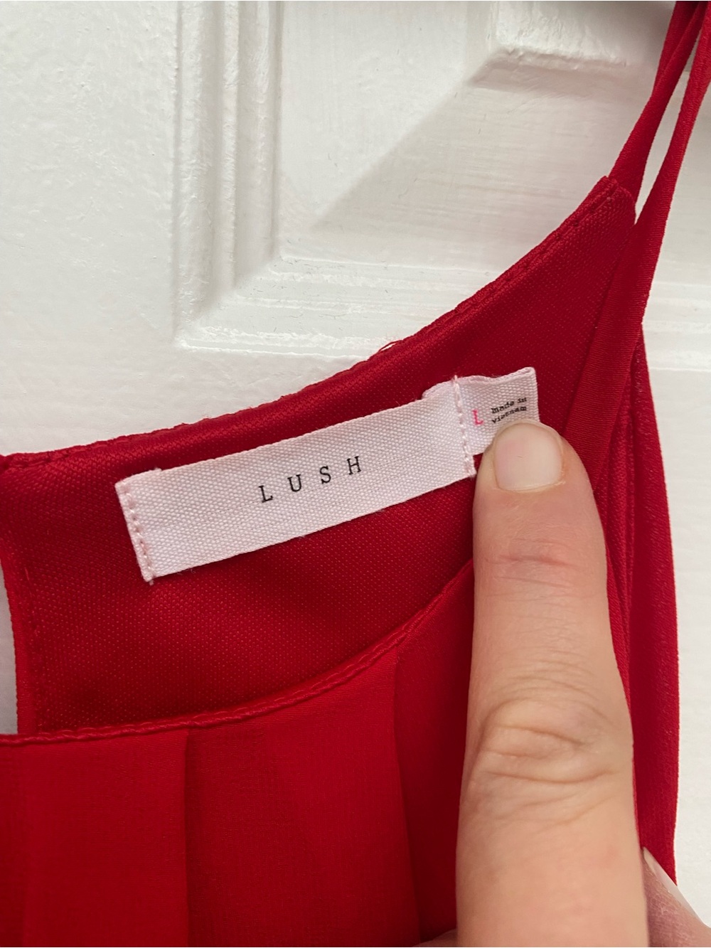 Lush Red Halter Mini Dress with Elastic Waistline and Flowy Skirt - Large - Picture 3 of 6